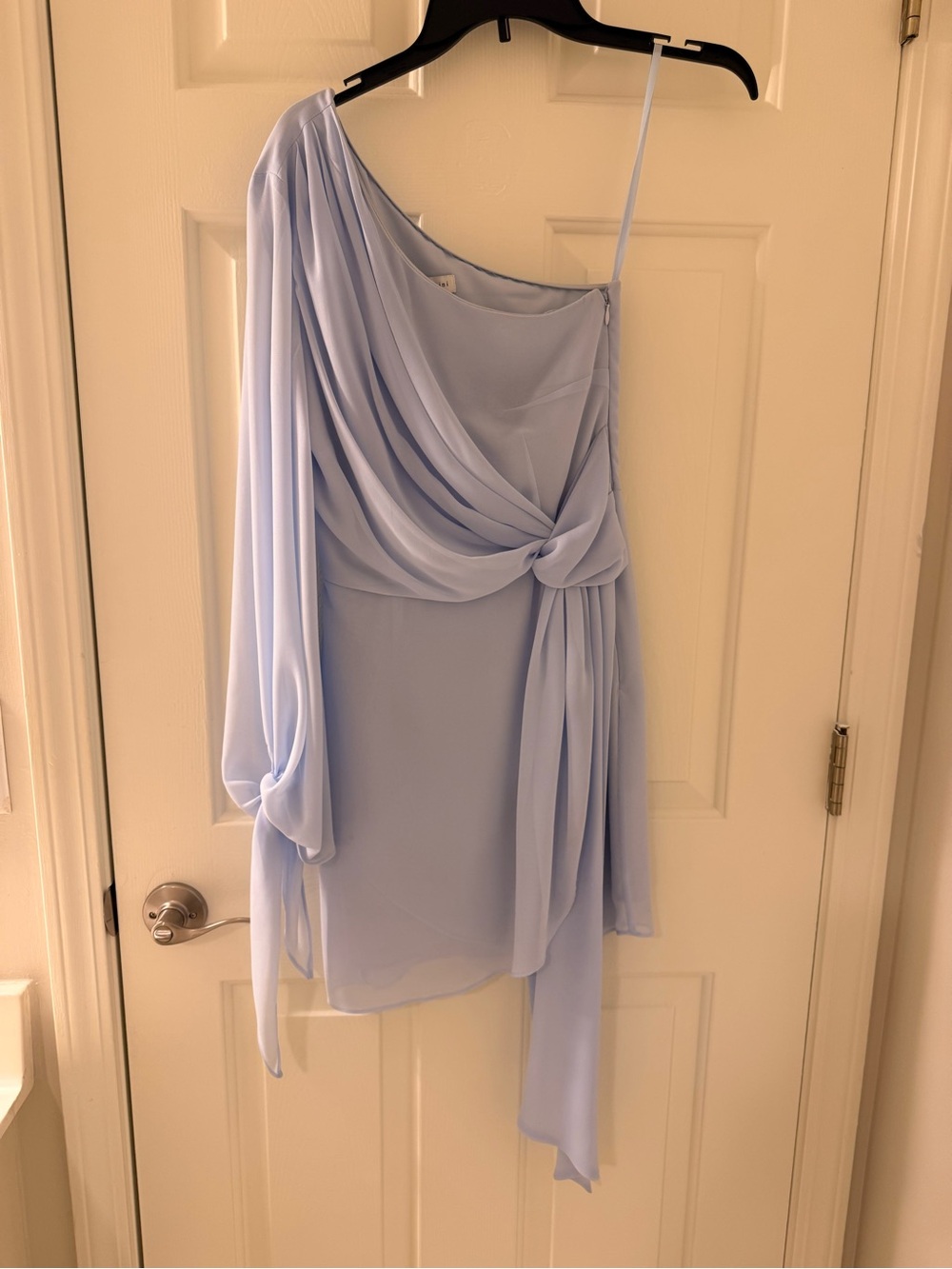 Gianni Bini One-Shoulder Light Blue Draped Chiffon Dress